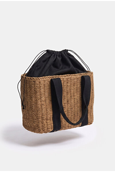 it's basic Straw Beige Lined Design Paper Braided Bag