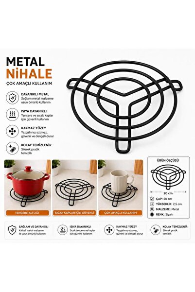 abnturk Yuvarlak Metal Siyah Nihale-20cm Çap Isıya Dayanıklı Tezgah Koruyucu ...