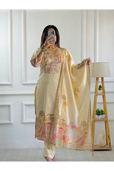 MYSMAR White Chikankari Rayon Cotton Palazzo Suit Set - FFT8001 | White-Size:...
