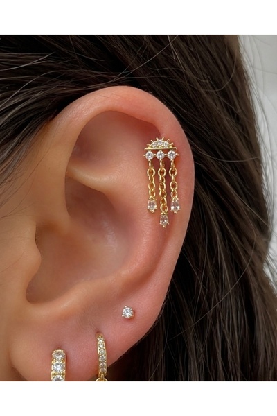 Arescollection 1 ADET ZİRKON TAŞLI HELİX FLAT CONCH LOBE UYUMLU PİERCİNG