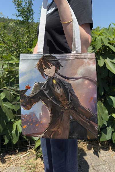ZipZap Zhongli Genshin Impact V5 Double-Sided Canvas Print Tote Bag Anime Bag