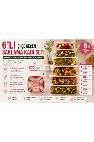 OLİAHOME 6’lı İç İçe Geçen Saklama Kabı Seti 6 Farklı Boy Meyve Kısır Salata ...