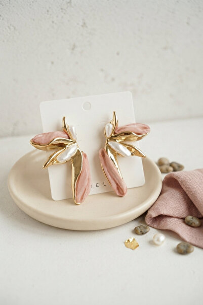 Lisinya Pink Color Lotus Leaf Model Women's Earrings -