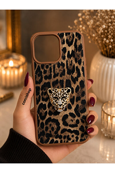 corcishop iPhone 13/14 Uyumlu Kılıf Sarı Leopar Desenli Aslan Figürlü Darbele...