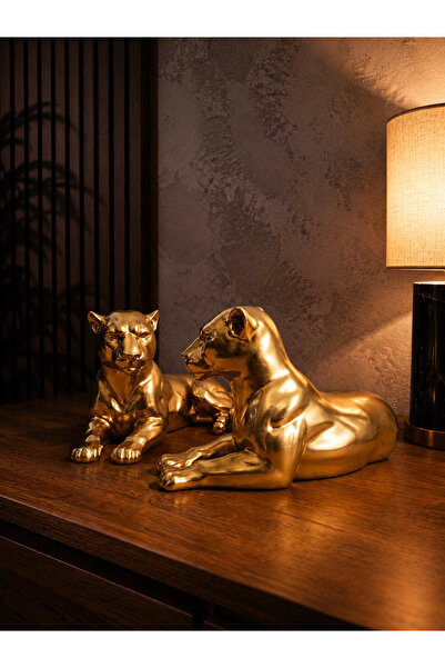 Hediyehanem Aslan Biblo Dekoratif Heykel Gold Modern Salon Ofis Masa Üstü Obj...