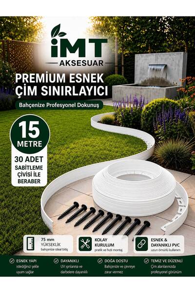 İMT AKSESUAR Esnek PVC Çim Ayırıcı Bahçe Peysaj Düzenleyici (15 Metre Beyaz) ...
