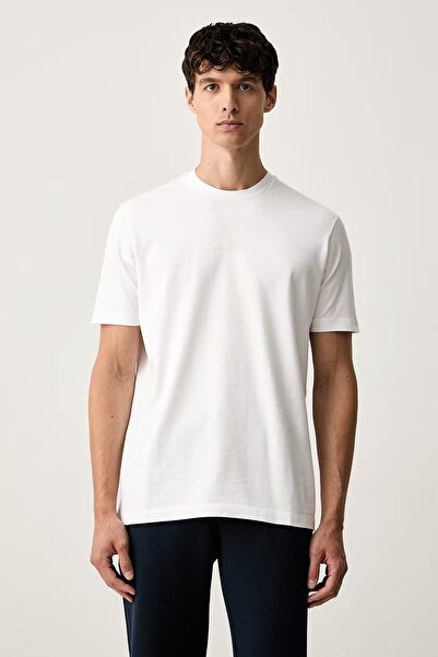 PAUL&SHARK Men's Comfortable Fit Logo Embossed Cotton Short Sleeve White T-Shirt