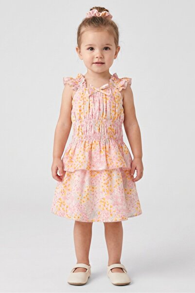 NANETTE LEPORE Toddlers Girl 2 Pcs Floral Print Dress With Scrunchies, Multic...