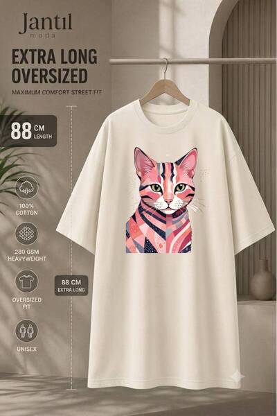JANTIL MODA Tricou tunică supradimensionat, extra lung, cu decolteu rotund, c...