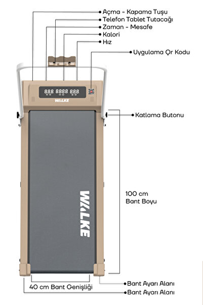 Walke W-fit Brown Bluetoothlu Uygulamalı Uzaktan Kumandalı Koşu Bandı Yürüyüş...