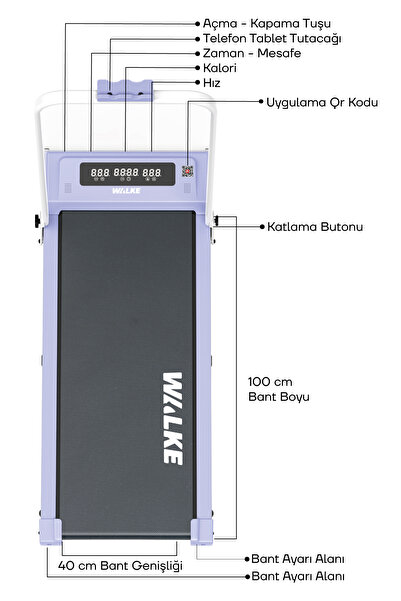 Walke W-fit Purple Bluetoothlu Uygulamalı Uzaktan Kumandalı Koşu Bandı Yürüyü...