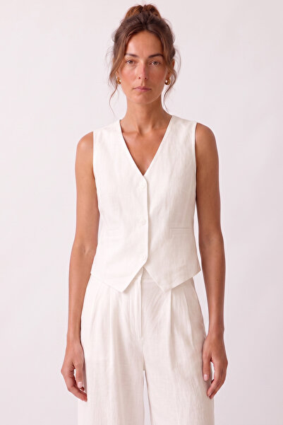 goffra Women's Terra 100% Linen Vest Summer Breathable Ecru W301-K0402-01