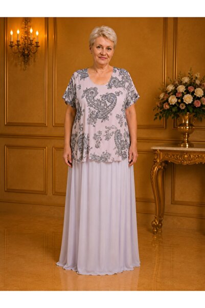 OEM Rochie de vara culoare de pudra cu imprimeu gri