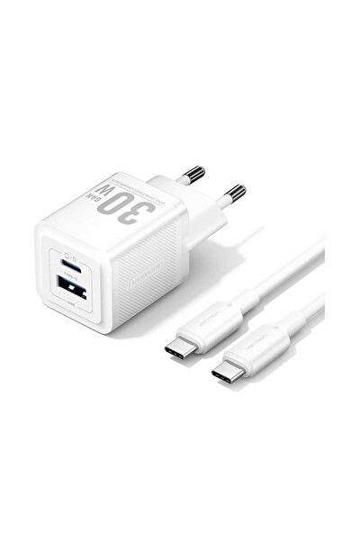 Vention 30W GaN Çift Çıkışlı (USB-C 30W USB-A 30W) Hızlı Şarj Başlığı 1m Kablolu iPhone Uyumlu TZ-FEQ ( Distribütör Garantili )