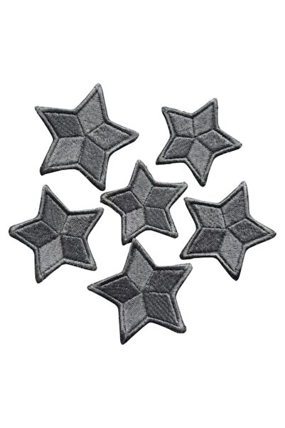 OEM Set of 6 embroidered iron-on textile patches, silver stars - The Folklore...
