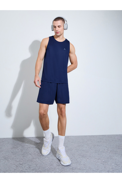 Styli Navy Blue Regular Fit Tank Top and Shorts Set