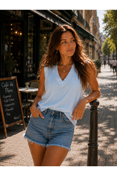 FAVORİST Women's V-Neck Zero Sleeves (Ovv-29) 95% Cotton 5% Elastane