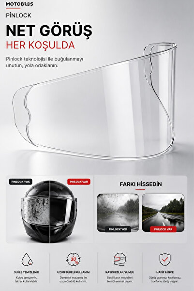 Motobros Motosiklet Kask Buğu Önleyici Pinlock Kask Vizörü Buğu Önleyici Lens Net Görüş Sağlayan Anti Fog Film