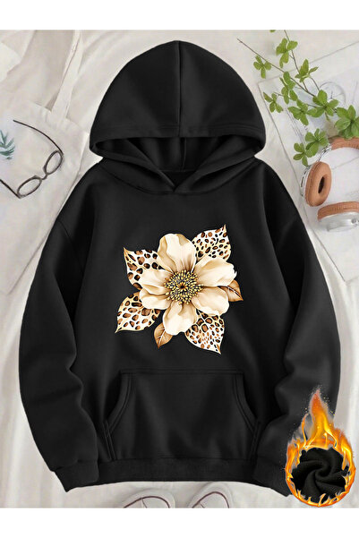 mercoledi Unisex Floral Printed Hooded Kangaroo Pocket Comfortable Fit Regula...