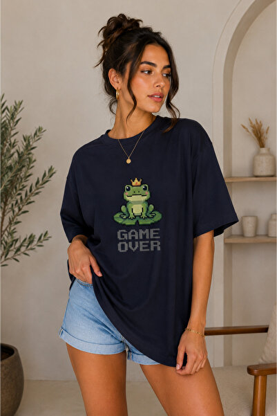 FECCY Tricou Premium pentru femei, supradimensionat, cu imprimeu Game Over, d...
