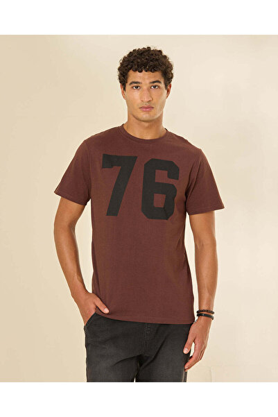 REDTAG Men Burgundy Printed Basic Graphic T-Shirt