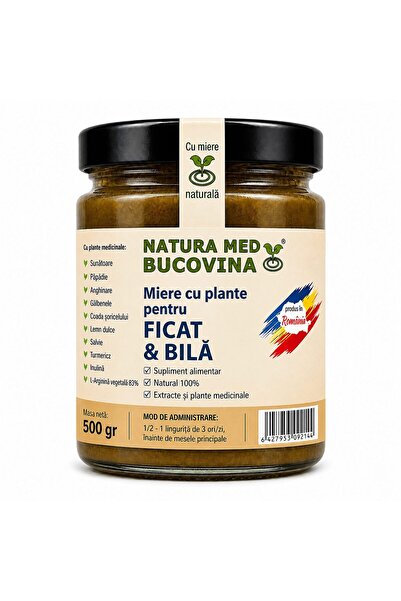 Natura Med Bucovina Miere cu plante pentru ficat și bile -500gr