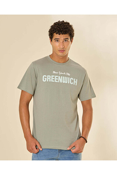 REDTAG Men Green Graphic T-Shirt