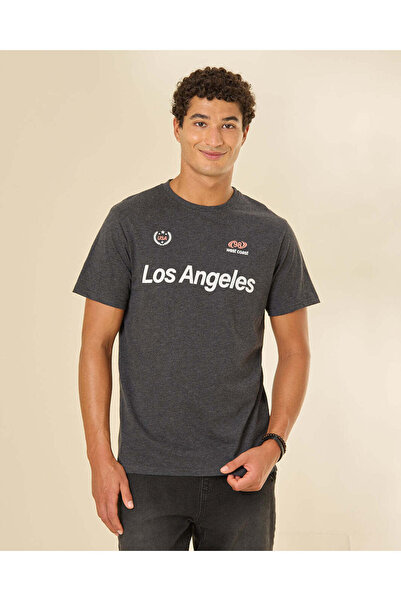 REDTAG Men Charcoal Graphic T-Shirt