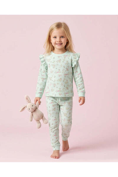 REDTAG Girls Gren Bunny All Over Print Pyjama Set
