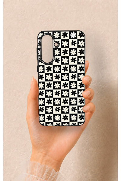 Vip Case Samsung A56 Uyumlu Çiçek Motifli Dama Desenli Silikon Kılıf