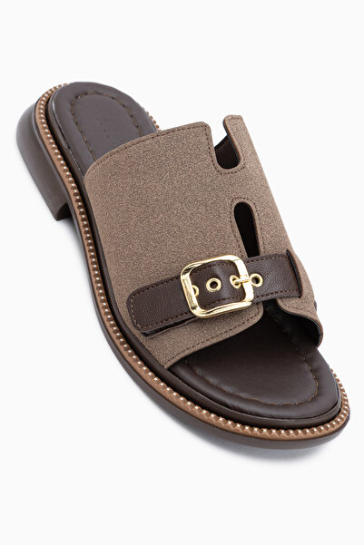 Limoya Gretha Mink Suede Buckle Women's Slippers