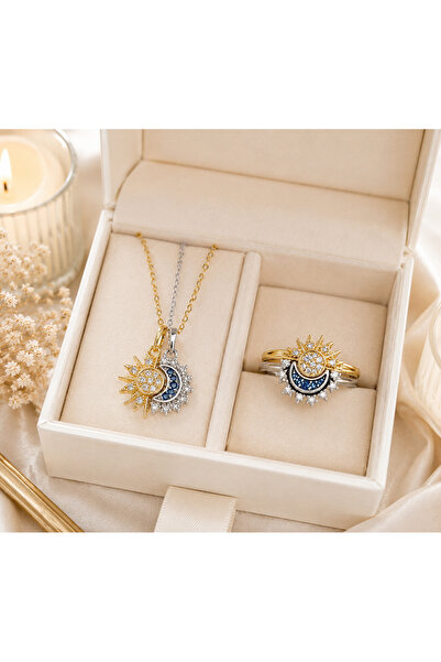 shop GÜNEŞ-AY KOLYE-YÜZÜK SETİ PASLANMAZ ÇELİK SET