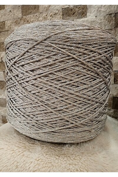 UMRA collection Makrome Polyester 100gr (3mm) Renk Ton-Ekru/Simli-(70-80mt)