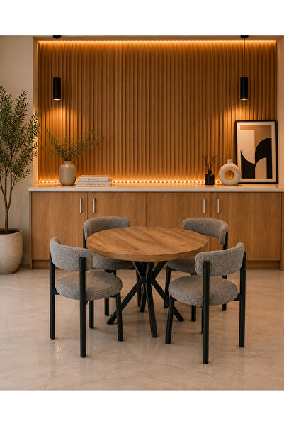 MEDA CONCEPT Modern Yuvarlak Yemek Masası Takımı 4 Kişilik