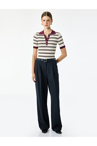 Koton Regular Fit Polo Collar Striped Short Sleeve Knit Sweater