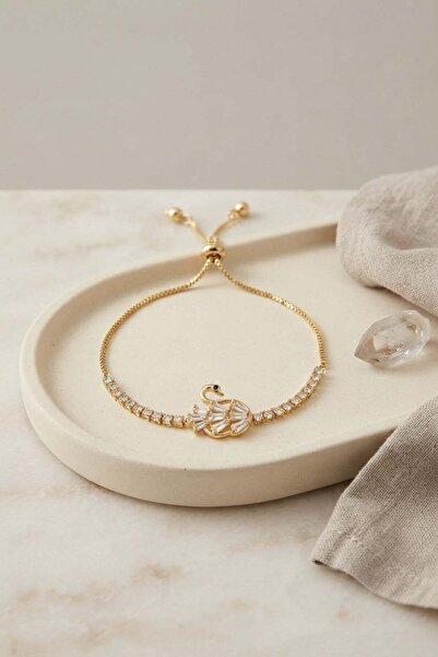 Inure Jewelry سوار مصعد على شكل طائر البجعة مصنوع من النحاس ومرصع بحجر الزركو...