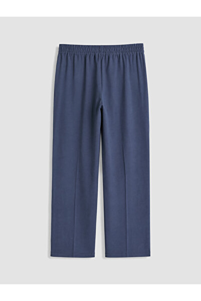 LC Waikiki Navy Blue Elastic Waist Linen Blend Women's Trousers