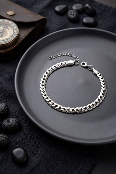 norsary 316L Steel Silver Color Crushed Cuban Men's Bracelet