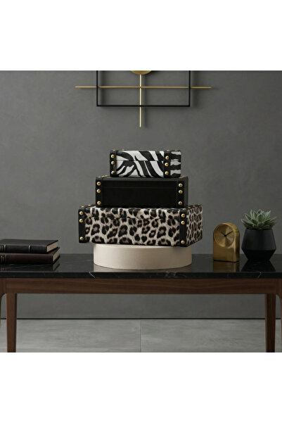 Generic Brand Set of 3 Leather Boxes - Black and White - 8X10X19 cm - 9X15X26...