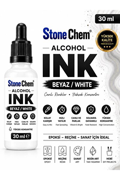 stonechem Alcohol Ink Beyaz 30 ml – Epoksi Reçine, Resin Art ve Alkol Mürekke...