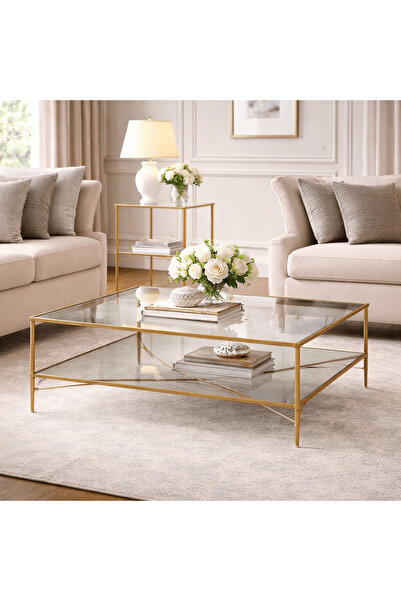 UTTERMOST طاولة قهوة مربعة ذهبية اللون من هينزلر، مقاس 126 سم عرض × 47 سم ارت...