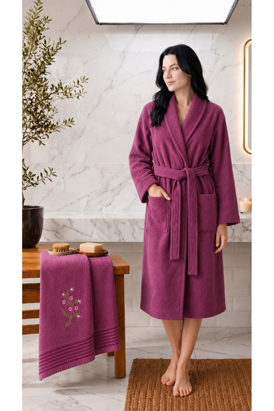 LUNA SACRA %100 Bambu Unisex Nakışlı İşlemeli Şal Yaka Yetişkin Bornoz - Saç ...