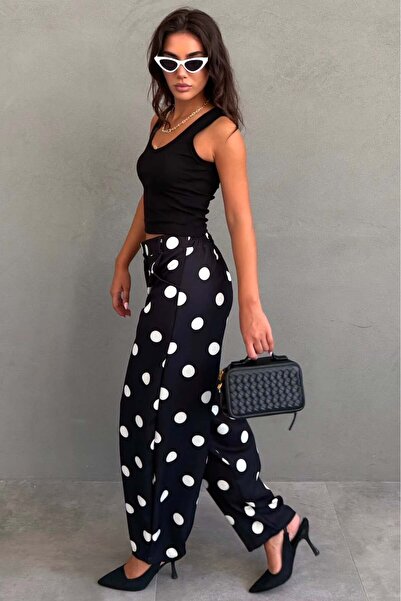 Madmext Siyah Puantiyeli Beli Lastikli Balon Kadın Pantolon MG2886