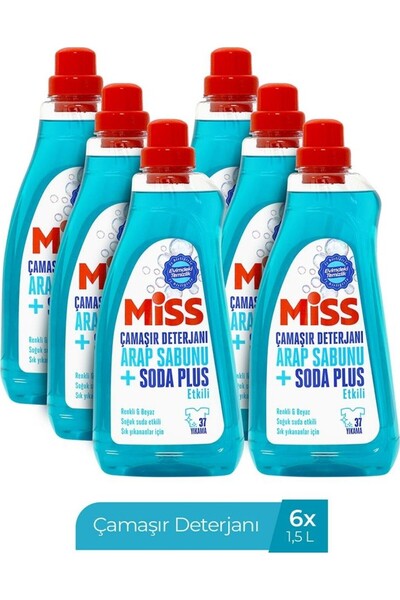 Miss Sıvı Çamaşır Deterjanı 1500 ml x6 Arap Sabunu ve Soda Etkili Sabun Kokulu 100 Yıkama