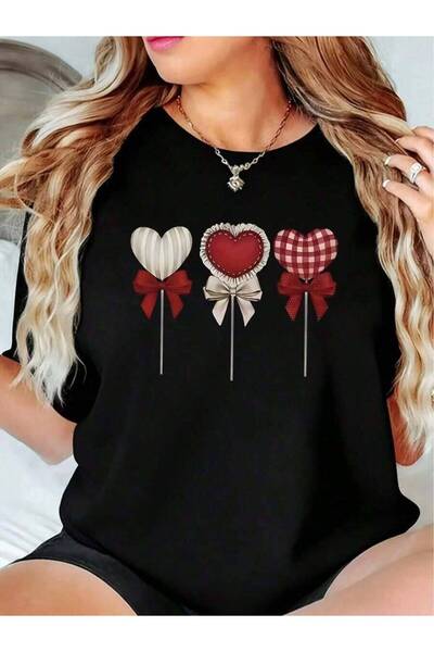 45 BPM تي شيرت نسائي عصري بطباعة على شكل قلب وربطة على شكل حلوى، تي شيرت كاجو...