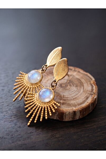 LADYMİRAGE Sun Opal Stone Steel Earrings
