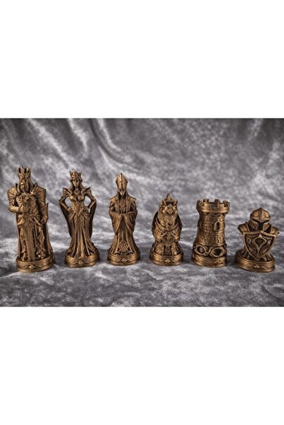 OEM Set de șah artistic medieval, 32 piese lucrate manual, Standard FIDE, Baz...