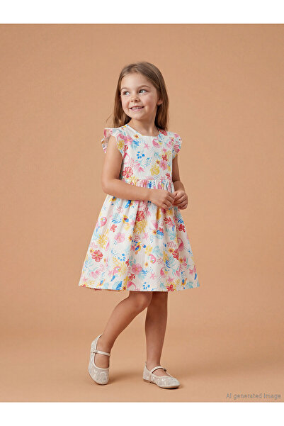 LC Waikiki Trendlucky Girls' Poplin Dress with Oval Collar and Difference in ...