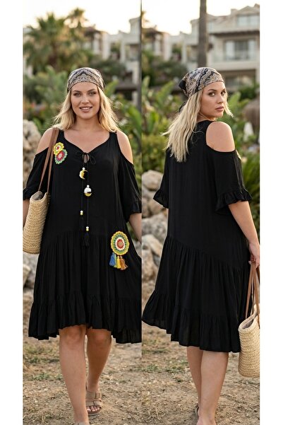 bohostyle.ro Rochie Lejeră din Vâscoză cu Umerii Decupați, Aplicații Handmade...