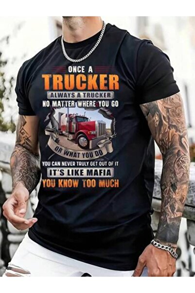KYMC07 Once Always A Trucker No Matter Where You Go, Men's Short Sleeved Casu...